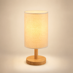 Lampe de table Lampe Voile avec abat-jour cylindrique en tissu beige, pied en bois clair