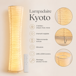 Lampadaire sur pied avec abat-jour cylindrique tissé et télécommande