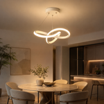 Suspension LED à anneau torsadé, finition dorée, lumière blanche en cercle