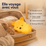 Veilleuse renard endormi nomade, lueur chaude, rechargeable USB en poche