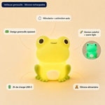Veilleuse grenouille en silicone rechargeable jaune, lumière chaude, minuterie et arrêt auto