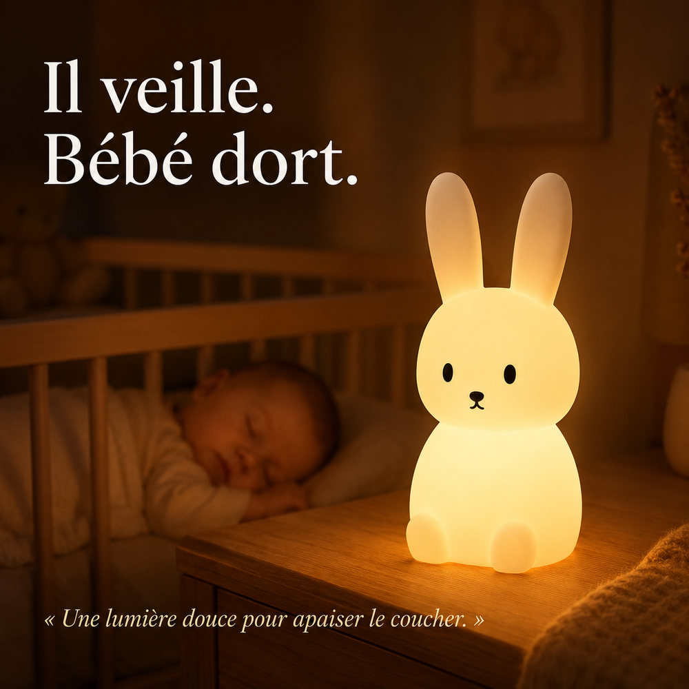 Veilleuse lapin en silicone, forme lapin debout, lumière douce pour la nuit.