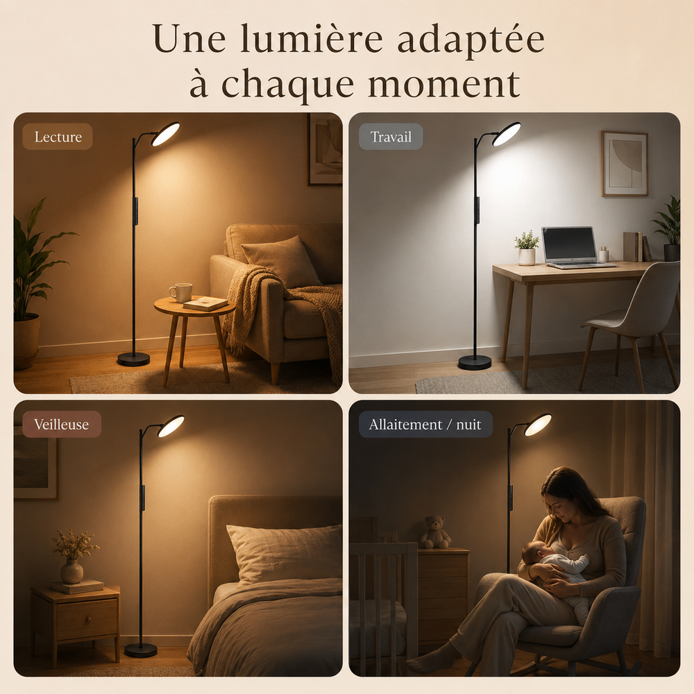 Lampadaire LED orientable, affichage de plusieurs ambiances d’éclairage