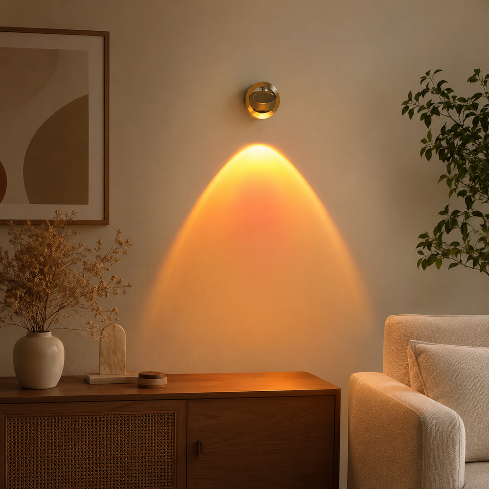 Applique murale LED rechargeable en forme de coucher de soleil, fixée sans perçage