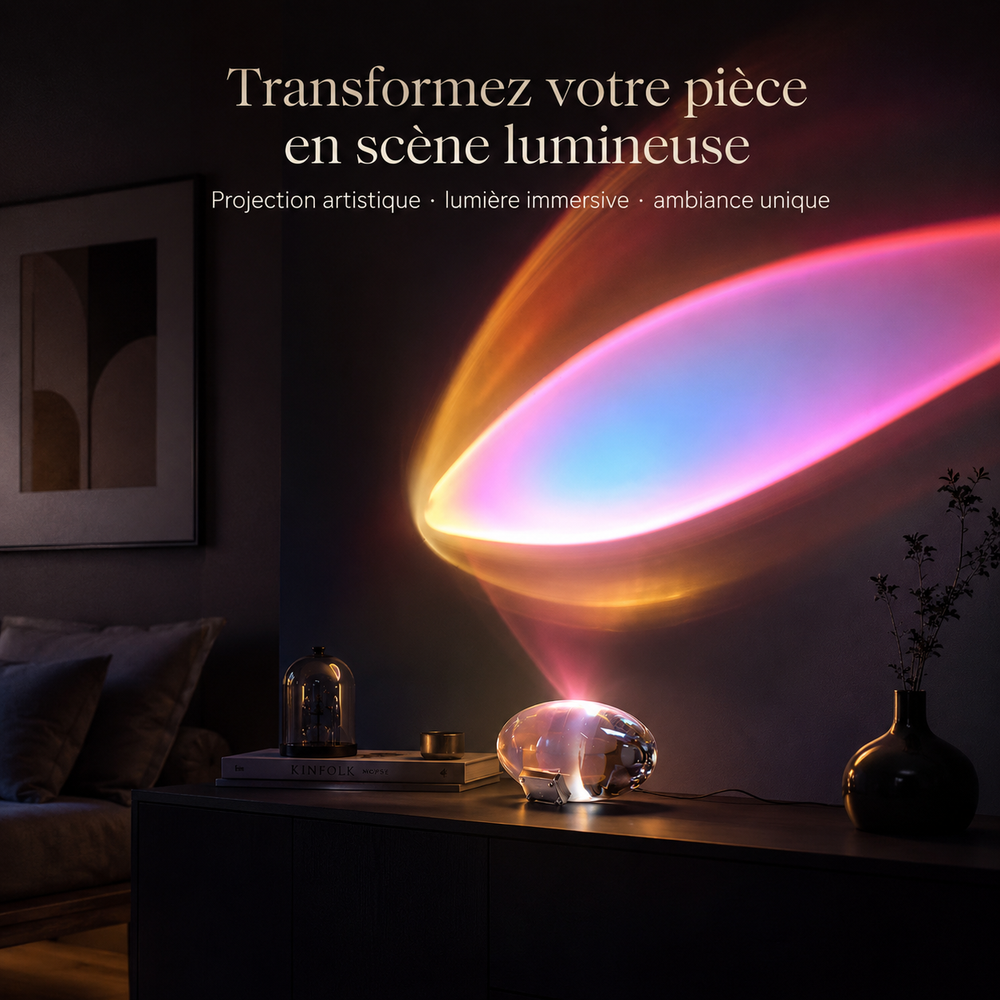 Lampe de table à projection LED, globe en cristal et faisceau lumineux arc-en-ciel