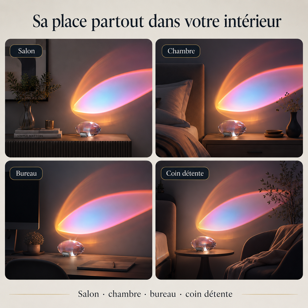 Lampe de table à projection LED en cristal, anneau lumineux multicolore pour intérieur