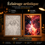 Cadres lumineux en bois Naruto, dessin au trait et scène électrique
