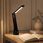 Lampe de lecture LED pliable noire, éclairage allumé en barre rectangulaire