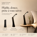 Lampe de lecture pliable noire, tête inclinable avec barre LED et repère tactile