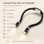 Lampe LED tour de cou noire, têtes orientables 360° et recharge USB