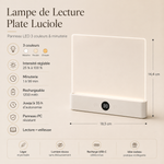 Lampe de lecture LED plate Luciole blanche, vue avec indications de dimensions et affichage 88