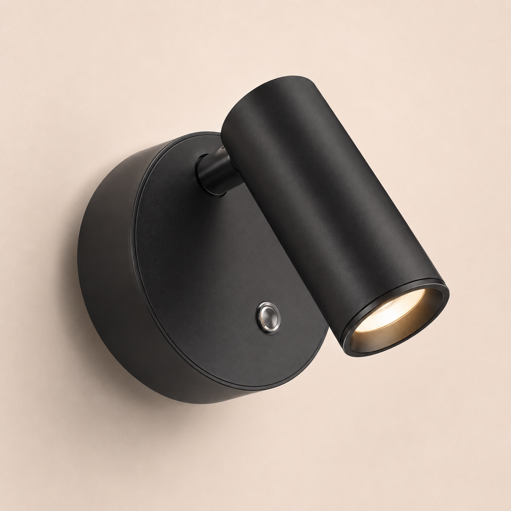 Applique murale LED magnétique sans fil noire, spot cylindrique orientable vers l’avant