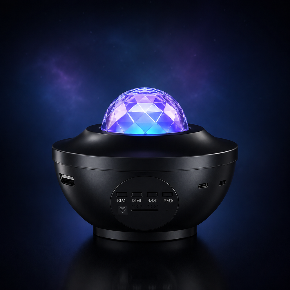 Projecteur ciel étoilé LED noir, dôme lumineux violet et bleu