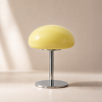 Lampe champignon en verre jaune, base chromée ronde