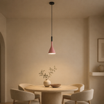 Lampe suspendue Trombe à abat-jour rose, tige noire et rosace noire