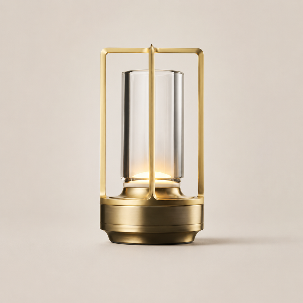 Lampe Fanal dorée, lanterne en verre rectangulaire avec poignée supérieure