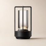 Lampe Fanal noire, lanterne en verre rectangulaire avec base cylindrique sombre