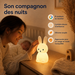 Veilleuse lapin en silicone, éclairage doux d’ambiance, forme lapin assis.