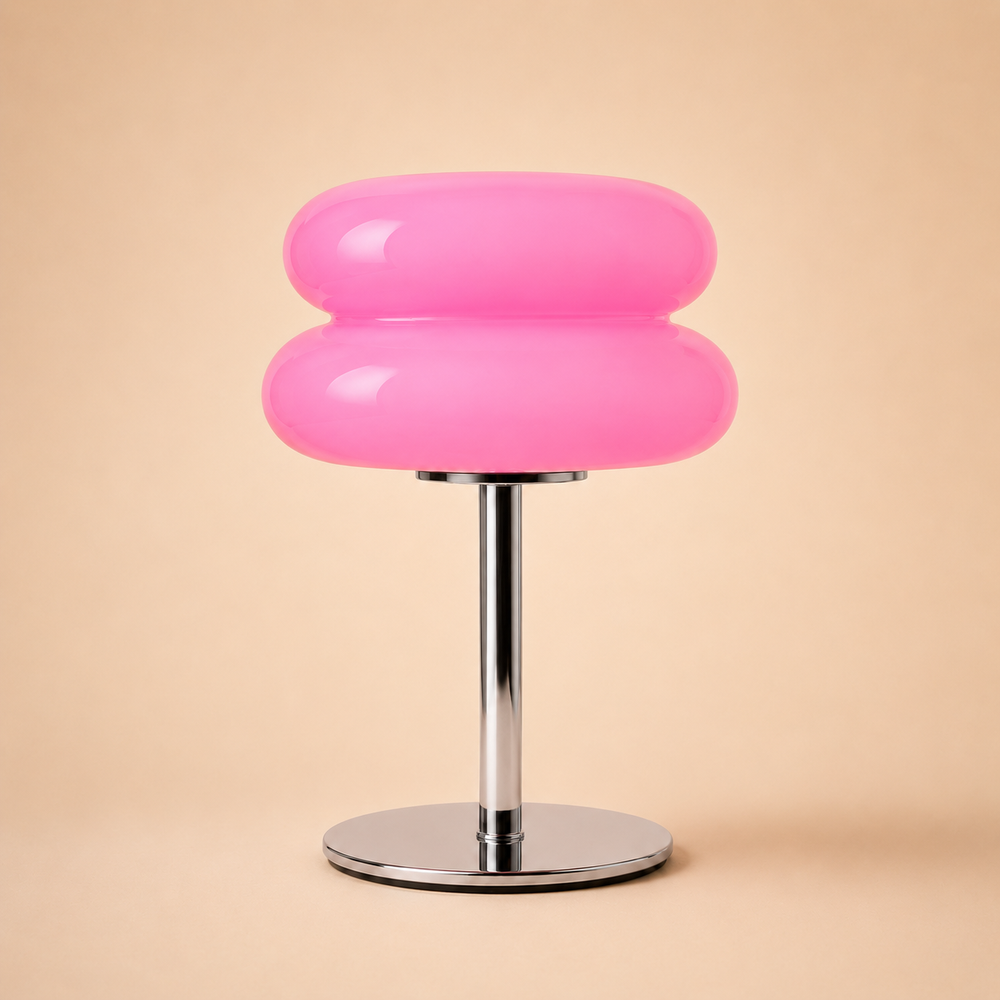 Lampe de table LED nuage rose, base ronde et pied chromé