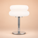Lampe de table LED nuage blanche, abat-jour rond et pied chromé