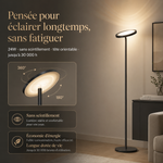 Lampadaire LED 24W à tête orientable, lumière blanche chaude et pied noir.