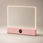 Lampe de lecture LED plate Luciole rose, base rectangulaire et panneau lumineux bord clair