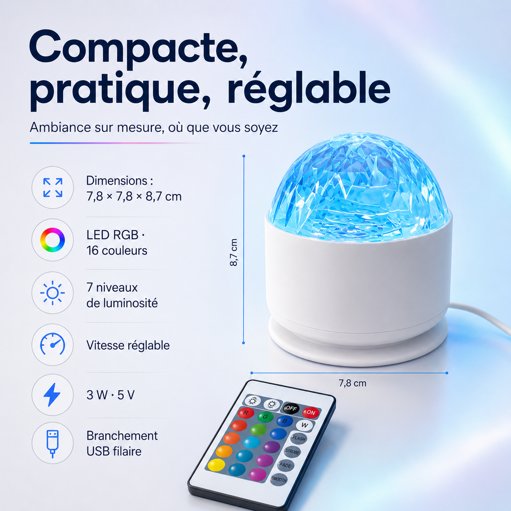 Lampe de projection aurora boréale blanche avec dôme LED bleu et télécommande