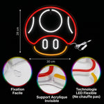 Mural néon champignon rétro : LED flexibles, 28×30 cm, support acrylique