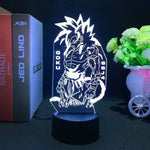 Lampe LED 3D Goku, contour bleu, socle noir.