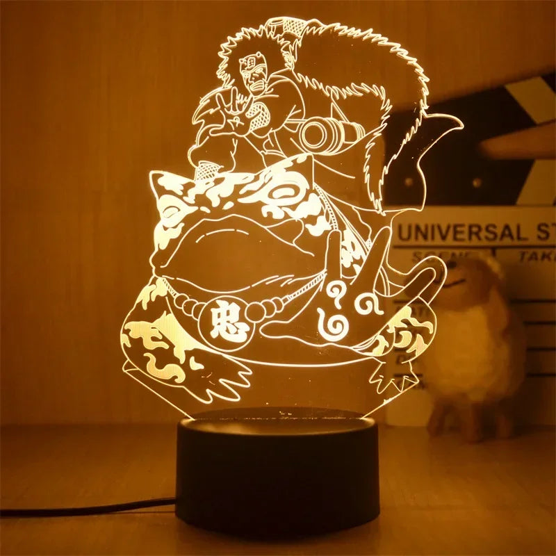 Veilleuse LED 3D manga : ninja de Konoha avec flamme et bras croisés, lumière jaune