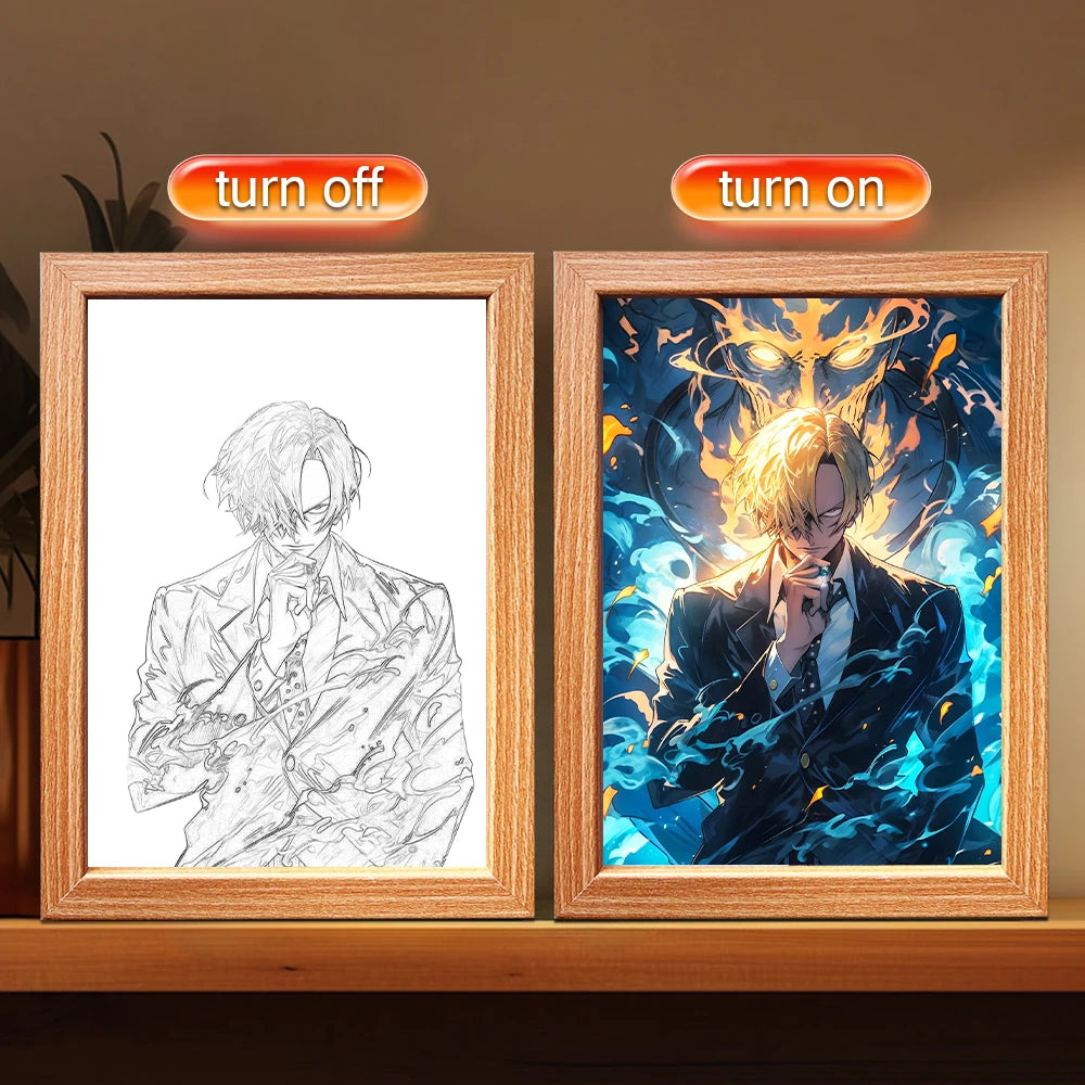 Paire de cadres Lumina lumineux en bois avec illustrations d’anime