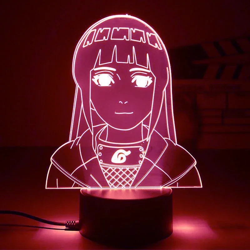 Veilleuse LED 3D manga : portrait de fille ninja de Konoha, éclairage rose
