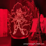 Lampe LED 3D de Goku, contour rouge, socle noir.