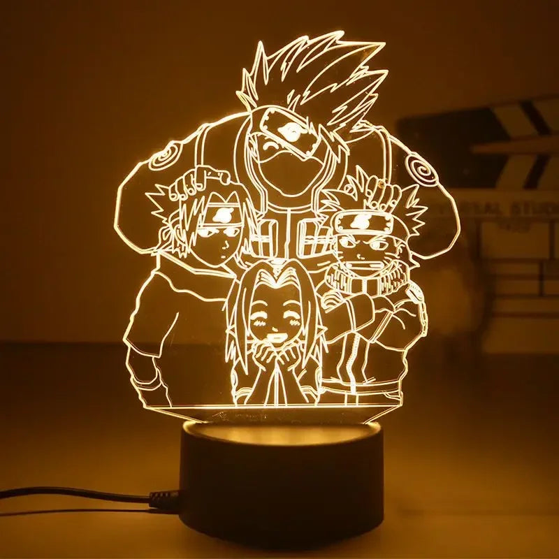 Veilleuse LED 3D manga : groupe de ninjas de Konoha, éclairage doré