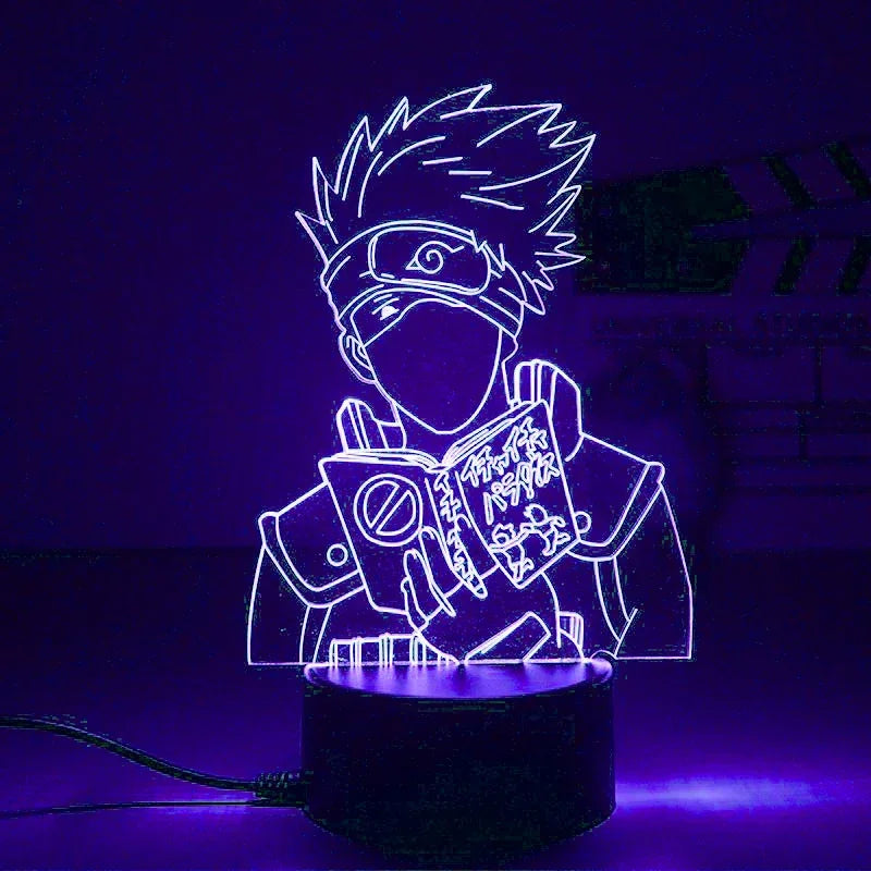 Veilleuse LED 3D manga : ninja de Konoha portant un masque, éclairage bleu