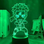 Lampe LED 3D veilleuse chibi ninja Naruto, lueur verte, silhouette sur socle rond