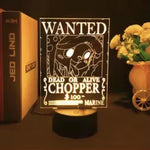 Lampe LED 3D One Piece, panneau « WANTED » Chopper, base noire